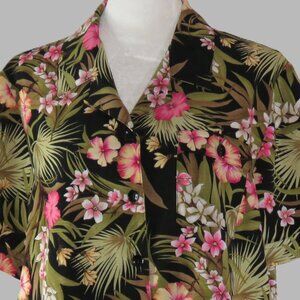 Sag Harbor Hawaiian Floral Print Short Sleeve Button Up Shirt Size M (C866)